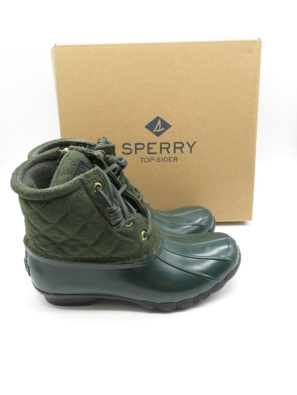 Sperry Saltwater Wool Green Boots Womens 5.5 M Waterproof Quilted Duck Boot NEW